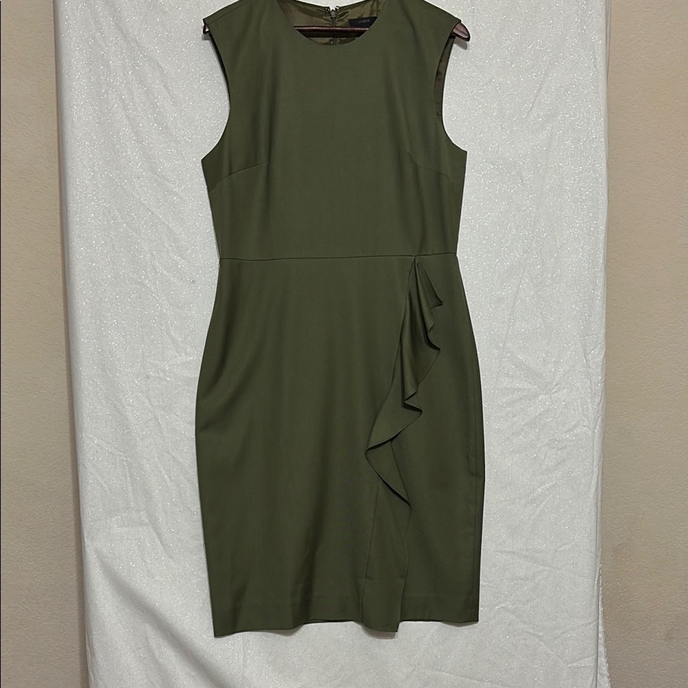 J. Crew Green Asymmetrical Ruffled Sheath Midi Dress for Cocktail